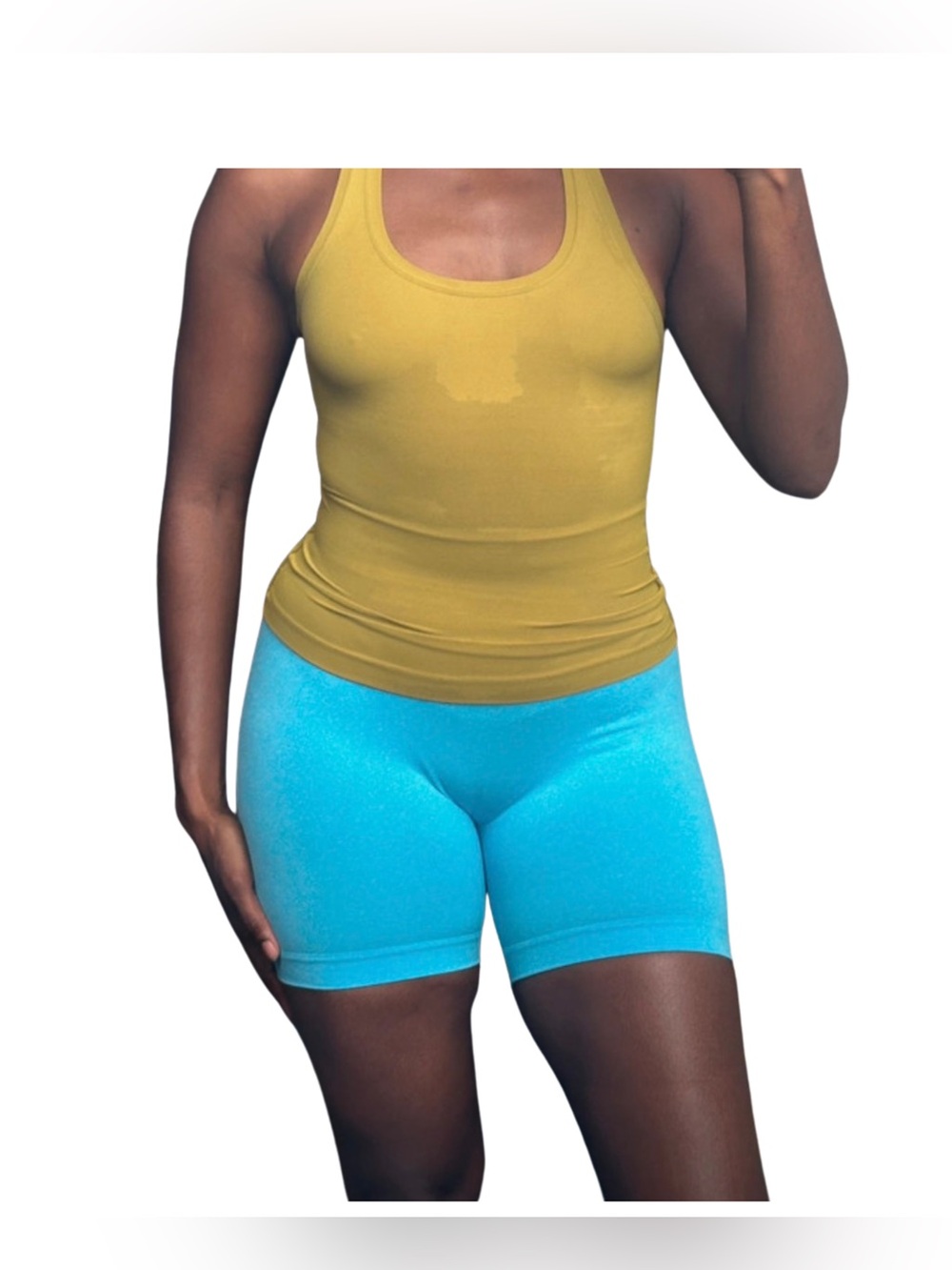 OQQ Bright Blue High Rise Seamless Biker Shorts Stretch Workout Gym Yoga Active